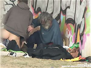 Homeless threesome Having fuck-a-thon on Public